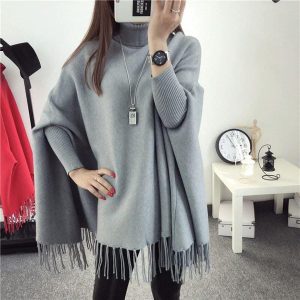 Plain Fleece Stylish Ponchou For Women Gray Colour